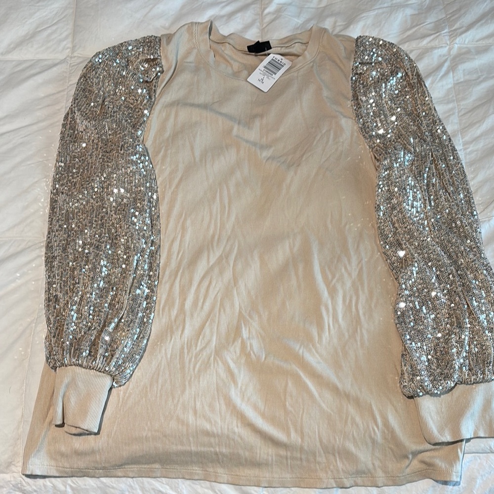 Torrid Sequin Sleeve Women's Top in Champagne and Silver